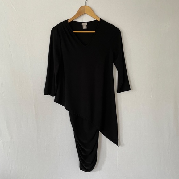 CHICO'S Size 0 US Sm Black Dress Asymmetrical Tunic Top Rouched Mini Skirt Combo - Picture 8 of 8